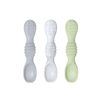 Bumkins Silicone Dipping Spoons 3 Pack: Taffy includes 3 silicone spoons in gray, marble, and light green with textured handles.