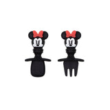 Bumkins Silicone Chewtensils®: Minnie Mouse includes 2 black food-safe silicone utensils with Minnie Mouse-shaped handles.