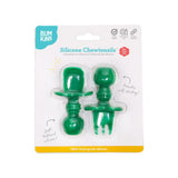Bumkins Silicone Chewtensils®: Jade are shown affixed to a white packaging card with a clear molded plastic front.