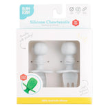 Bumkins Silicone Chewtensils®: Marble are shown in a white packaging box, with a clear front window displaying the product.