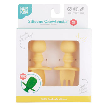 Bumkins Silicone Chewtensils®: Pineapple are shown in a white packaging box, with a clear front window displaying the product.