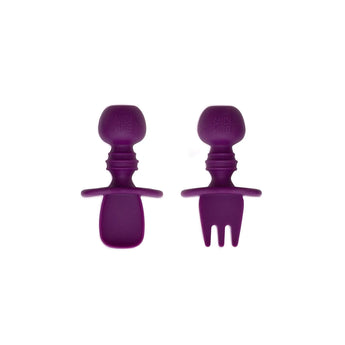 Bumkins Silicone Chewtensils®: Purple includes two purple food-safe silicone utensils with rounded handles.
