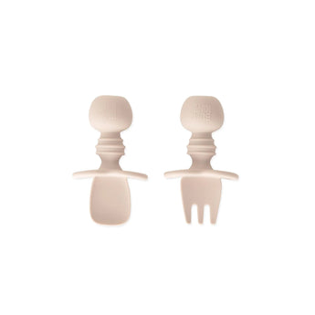 Bumkins Silicone Chewtensils®: Sand—two baby-led weaning utensils with soft, rounded grips made from 100% food-safe silicone.