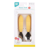 Bumkins Spoon + Fork: Pineapple is shown in a white packaging box with a clear front window displaying the set of utensils.