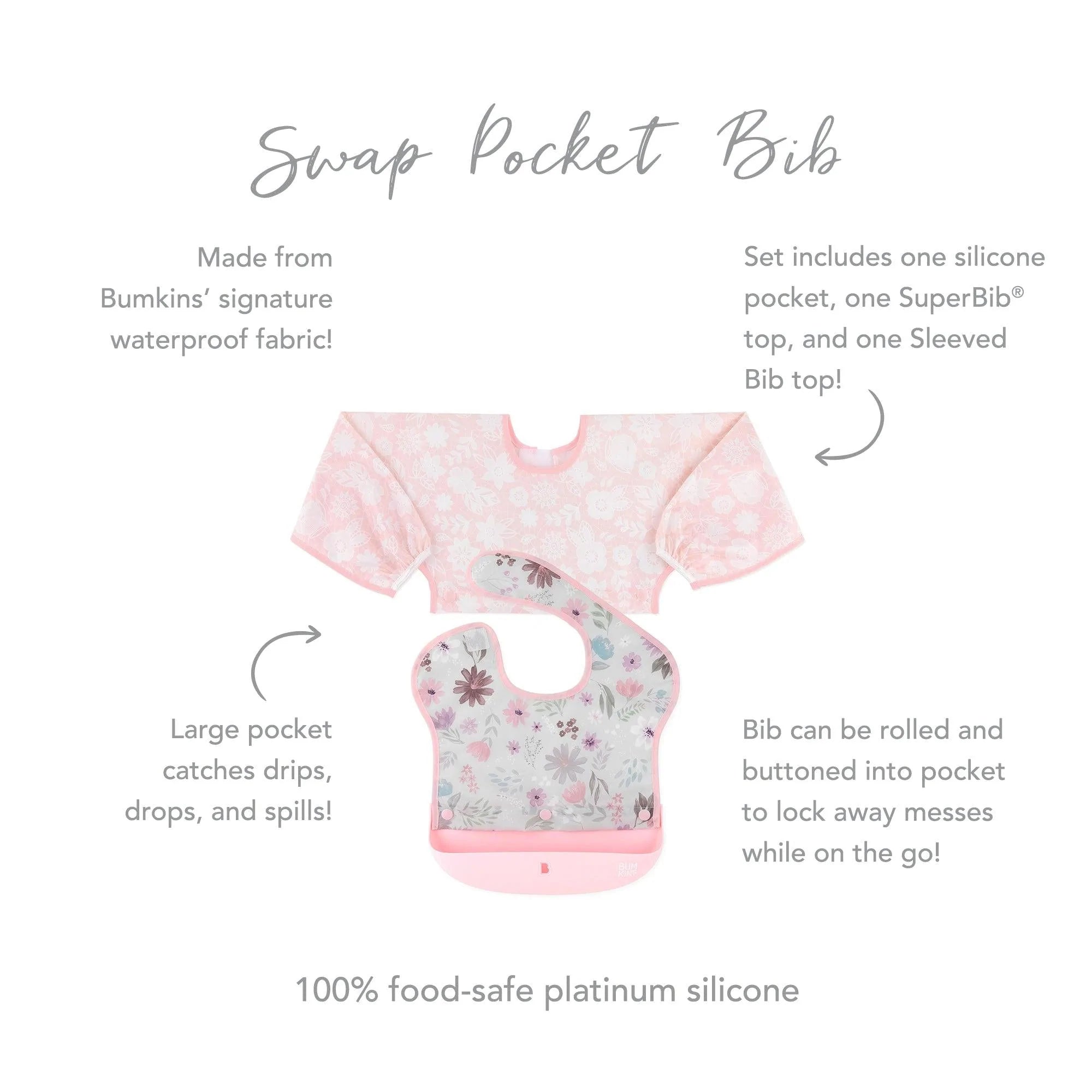 Swap Pocket Bib: Floral & Lace - Bumkins