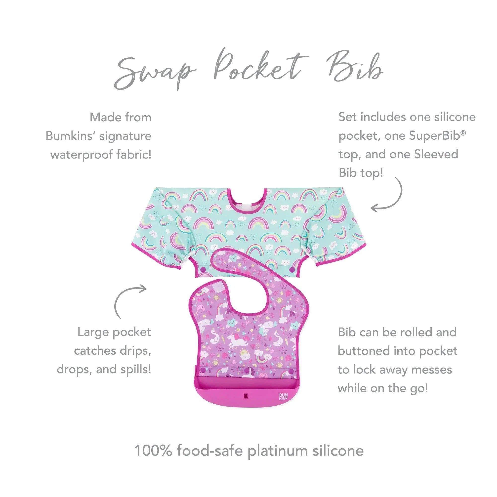 Swap Pocket Bib: Unicorns & Rainbows - Bumkins