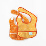 Bumkins Starter Bib 2 Pack: Sunshine and Grounded lays overlapped on a white background.