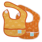 Bumkins Starter Bib 2 Pack: Sunshine and Grounded includes two waterproof bibs with a hook-and-loop neck closure and front pocket.