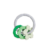 Bumkins Silicone Teething Charms: Green includes a gray ring with 3 green charms, all made of textured food-safe silicone.