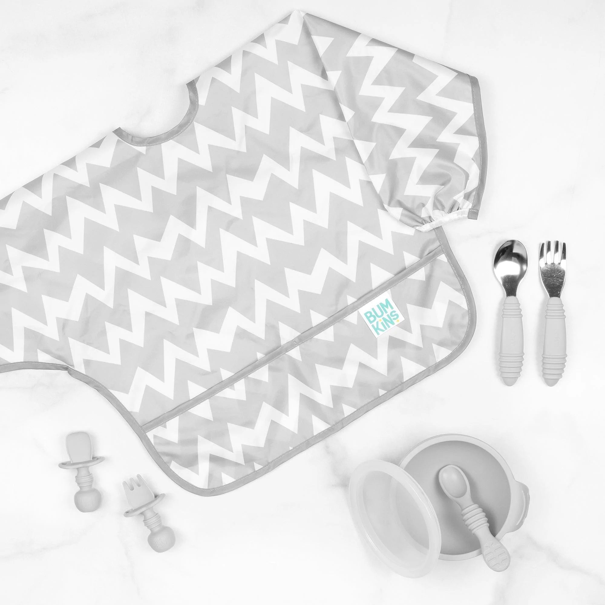 Sleeved Bib: Gray Chevron - Bumkins