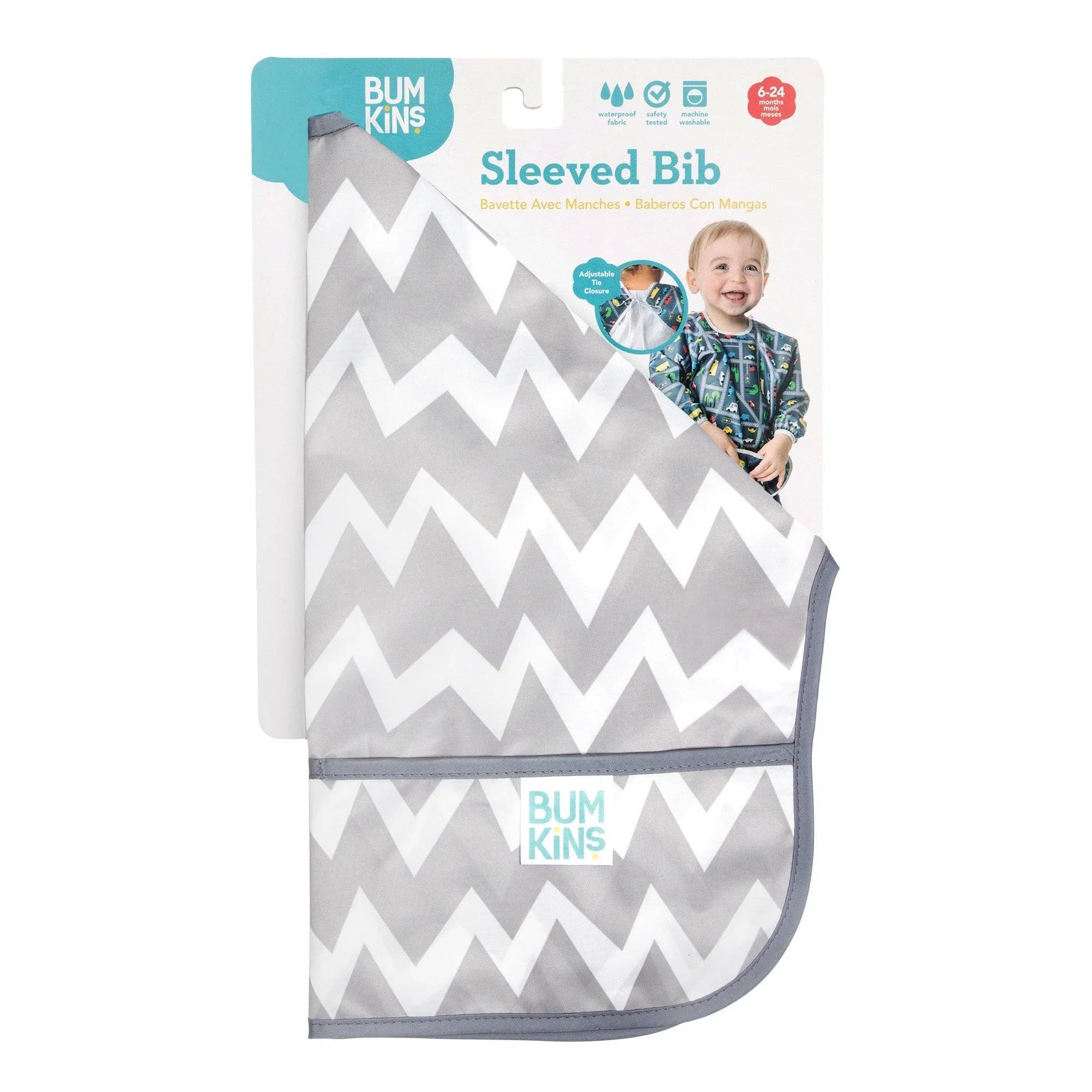 Sleeved Bib: Gray Chevron - Bumkins