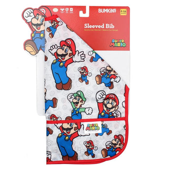 Bumkins Sleeved Bib: Super Mario™ Classic is shown folded in its packaging.