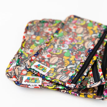 Close-up of Bumkins Clear Travel Bag 3-Pack: Super Mario™ Mashup stacked on a white background.