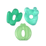 Water Filled Teether, Cactus: set of 3 cactus-shaped teethers in various shades of green.