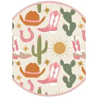 Hey Yall sleeper by Emerson and Friends: cowboy hats, pink boots, cacti & suns on cream—super soft bamboo pajamas.