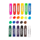Twelve OOLY Chunkies Paint Sticks in assorted colors with swatches. Perfect for arts and crafts.