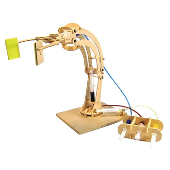 The Make A Robotic Arm Kit by Copernicus Toys offers hands-on learning with a hydraulic arm and yellow gripper on a square base.