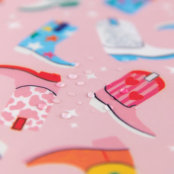 Close-up of water droplets on Bumkins Packable Tote Bag: Boots.