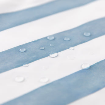 Close-up of water droplets on Roamio by Bumkins Wet/Dry Clutch: Nautical Stripe.