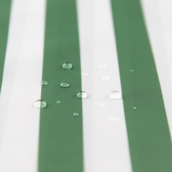 Close-up of water droplets on a Bumkins Wet Bag Plus 2 Pack: Green + Gray Stripe.