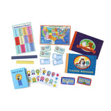 Eeboos Pretend Play, School: Notebooks, map, chart, posters, ruler & cartoon animal stickers for imaginative adventure.