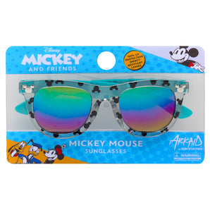 Arkaid Sunglasses by Sunstaches feature Mickey Mouse on a blue packaging and offer 100% UV400 protection.