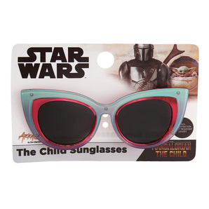 Arkaid Sunglasses by Sunstaches: Child cateye design with red and mint frames featuring Star Wars and The Mandalorian branding.