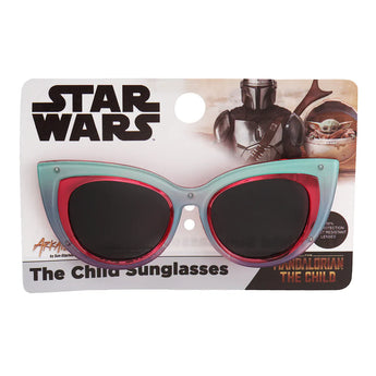 Arkaid Sunglasses by Sunstaches: Child cateye design with red and mint frames featuring Star Wars and The Mandalorian branding.