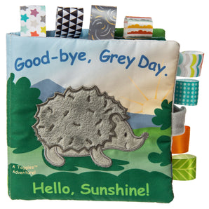 Mary Meyers Heather Hedgehog soft book features colorful satin loops for a calming effect.