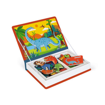 Discover the Janod Juratoys Magnetic Book, Dinosaurs with vibrant dinosaur magnets and a prehistoric backdrop for educational fun.