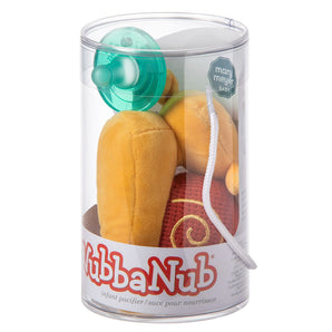 Mary Meyers Wubbanub Skippy Snail is a pacifier featuring a plush brown/yellow snail, snug in clear packaging; perfect for your baby!.