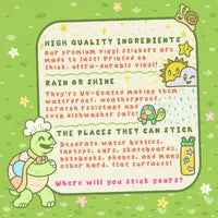 Turtle Soups Take A Hike vinyl stickers feature turtle chef and weather icons, perfect for any surface. Durable and premium quality.