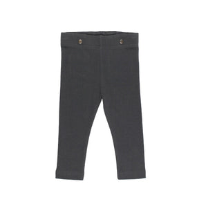 Lovedbaby Organic Baby Dress Pants in Charcoal laid flat on a white background, featuring two front buttons.