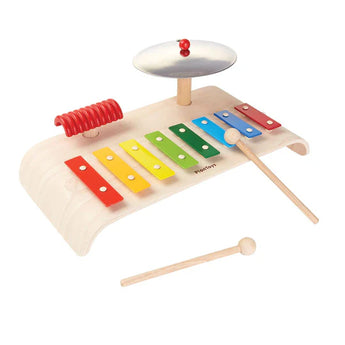 PlanToys Musical Set: A colorful percussion toy with xylophone, cymbal, ridged block & 2 mallets for hand-eye coordination.