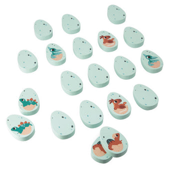 The Janod Juratoys Dino Memory Game features green wooden pieces with dinosaur illustrations, perfect for preschoolers.