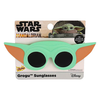 Sunstaches Lil Characters Sunglasses offer Star Wars The Mandalorian fans UV400 protection with Grogus green glasses and brown ears.