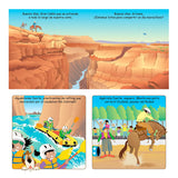 Three-panel comic from Buenas Noches Arizona Board Book by Random House: Grand Canyon view, river rafting, and bull riding at a rodeo.