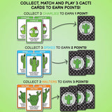 In Whats The Point? by Cactus Card Game LLC, collect 3 Charlies for 1 pt, 3 Spikes for 2 pts, or 3 Walters for 3 pts.