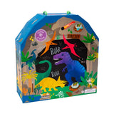 Floss and Rocks Play Box with Wooden Pieces: A colorful dinosaur puzzle with foliage, perfect for imaginative play.