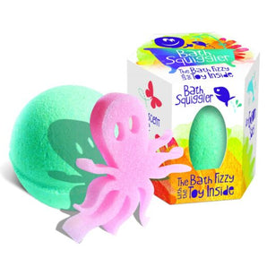 Loot Toys Bath Squiggler Fizz & Toy is a green fizzy ball with a pink octopus, non-toxic and fruity, with a fun surprise inside.