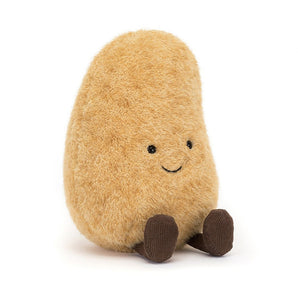 Meet the cute Jellycat, Amuseable Potato plush: a fluffy toy with a smiling face and brown corduroy feet.