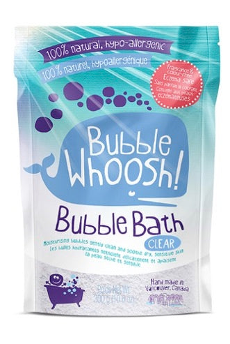 Whoosh Bubble Bath by Loot Toys: Clear, moisturizing, hypoallergenic, playful bubbles. 100% natural, made in Vancouver, Canada.