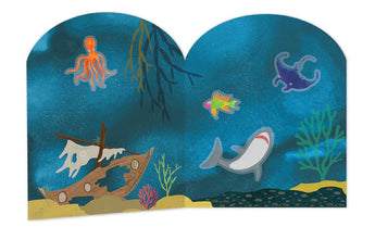 Explore underwater scenes featuring a shipwreck, sea creatures, and more with Floss and Rocks Stick and Play: Deep Sea.