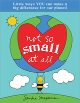 Illustrated book cover: A bee with a heart-shaped Earth under sunny skies. Boost self-confidence with Not So Small at All by Sourcebooks.