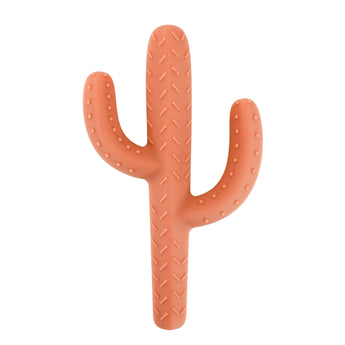 Ryan & Roses Cactus Teether Toy in Terracotta features a textured orange rubber design with three arms for safe, effective teething relief.
