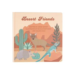 Desert Friends Board Book by Emerson and Friends has fun rhymes and illustrations of desert animals like a fox, armadillo, and lizard.