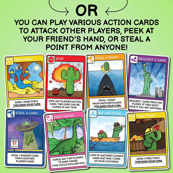Cactus Card Game, Whats The Point? by Cactus Card Game LLC: A fun family game with cartoon action cards for strategic stealing and trading points.