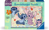 35 Piece Puzzle, Disney Stitch: teal box with cartoon character illustrations; text Disney Stitch Ravensburger Puzzle 3+ 35."