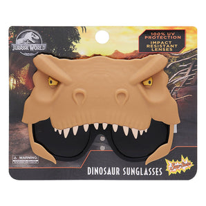 Sunstaches Lil Characters Jurassic World T-Rex sunglasses offer 100% UV protection and feature a fun dinosaur design.