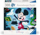 300 Piece Puzzle, Mickey: white box with colorful cartoon character illustration; text "300 Ravensburger Puzzle" with Disney logo.